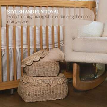 CAALMA Scalloped Rattan Basket Set - Stylish Storage Solution