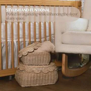 CAALMA Scalloped Rattan Basket Set - Stylish Storage Solution