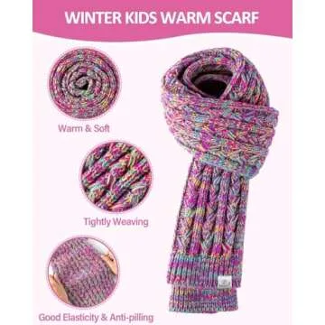 Kids Winter Hat Gloves Scarf Set, Girls Hats Beanie with Pom Knit Neck Warmer Gaiter Mittens Fleece Lined Set（Rainbow Mix）