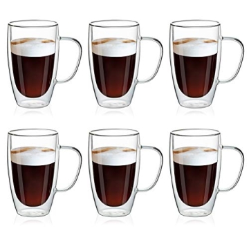 MEWAY 16oz/6 Pack Insulated Glass Coffee Mugs - Keep Drinks Hot or Cold