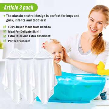 Cosy Family 3 Pack Baby Hooded Towels, Rayon Made from Bamboo, Ultra Soft Unisex Bath Towels for Babies,Toddler,Infant - Newborn Essential - Ultra Absorbent Toddler Towels for Baby Boy Girl - White