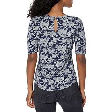 Lucky Brand womens Short Sleeve V-neck Top Shirt, Navy Multi, Large US