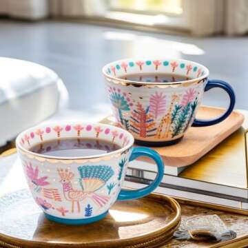 Miiibooo Coffee Mugs Set of 2, 17 Oz Large Ceramic Mug with Genuine Gold Decals for Coffee Cereal La...