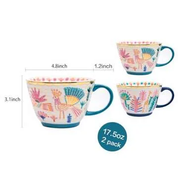 Miiibooo Coffee Mugs Set of 2, 17 Oz Large Ceramic Mug with Genuine Gold Decals for Coffee Cereal Latte, Coffee Mug Set for Office Home, Modern Colorful Tea Mug for Anniversary, Wedding Gifts