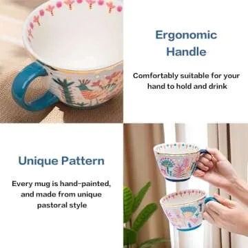 Miiibooo Coffee Mugs Set of 2, 17 Oz Large Ceramic Mug with Genuine Gold Decals for Coffee Cereal Latte, Coffee Mug Set for Office Home, Modern Colorful Tea Mug for Anniversary, Wedding Gifts