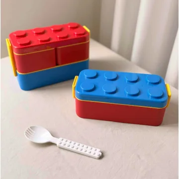 ظرف غذای لگویی دوطبقه؛ پلاستیک فشرده مناسب مدرسه