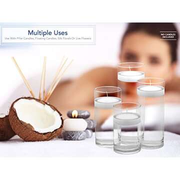 Royal Imports Glass Cylinder Flower Centerpiece Vases Set of 4 - Hurricane Candle Holder for Pillar,...