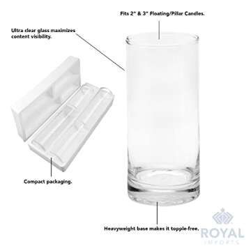 Royal Imports Glass Cylinder Flower Centerpiece Vases Set of 4 - Hurricane Candle Holder for Pillar, Floating, Tealights - Use for Floral, Wedding Table, Home Decor, Party, Holiday