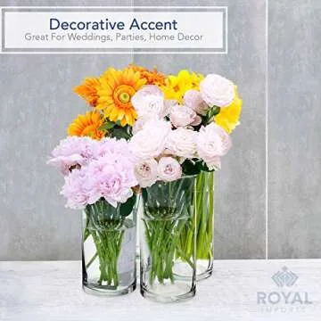 Royal Imports Glass Cylinder Flower Centerpiece Vases Set of 4 - Hurricane Candle Holder for Pillar, Floating, Tealights - Use for Floral, Wedding Table, Home Decor, Party, Holiday