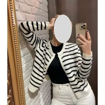 Fashionable RICHTRUE Striped Cardigan for Women - Medium Size