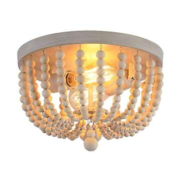 Q&S Boho Chandelier Wood Beaded Flush Mount Ceiling Light Fixtures for Nursery Baby Bedroom Kitchen ...