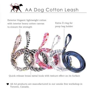 Organic Cotton Dog Leash for Small,Medium and Large Breed,Brass Hardware Pet Leash for Walking,Running and Training 6FT
