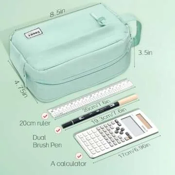 Sooez 𝐎𝐫𝐢𝐠𝐢𝐧𝐚𝐥 High Capacity Pencil Case, Big Pencil Bag Pouch Box Organizer Pen Case, Portable Journaling Supplies with Easy Grip Handle & Loop, Aesthetic Supply for Girls Adults, Mint Green