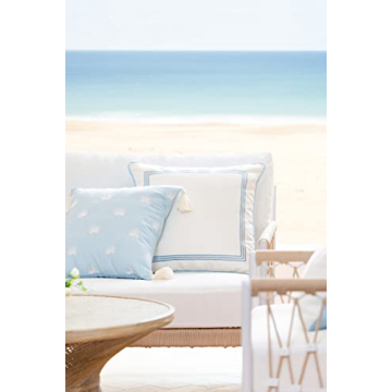 Hofdeco Coastal Throw Pillow Cover 18x18 Blue Embroidered