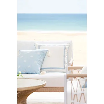 Hofdeco Coastal Throw Pillow Cover 18x18 Blue Embroidered