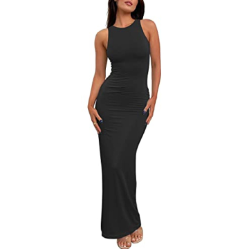 LILLUSORY Bodycon Dresses for Women Summer Spring Sexy Backless Sleeveless Maxi 2023 Casual Beach T Shirt Dress Black