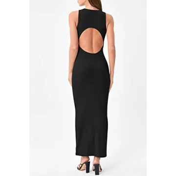 LILLUSORY Bodycon Dresses for Women Summer Spring Sexy Backless Sleeveless Maxi 2023 Casual Beach T Shirt Dress Black