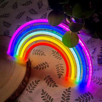 Rainbow Neon Light, Cute Colorful Neon Rainbow Sign, USB Powered Night Light as Wall Decor for Bedroom, Christmas, Festival, Party (L)
