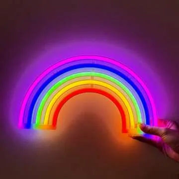 Rainbow Neon Light, Cute Colorful Neon Rainbow Sign, USB Powered Night Light as Wall Decor for Bedroom, Christmas, Festival, Party (L)