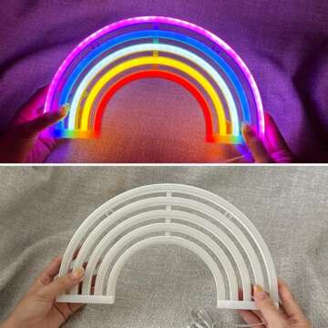 Rainbow Neon Light, Cute Colorful Neon Rainbow Sign, USB Powered Night Light as Wall Decor for Bedroom, Christmas, Festival, Party (L)