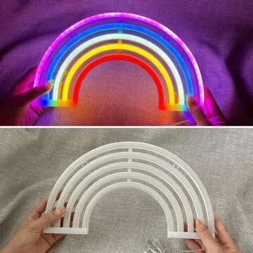 Rainbow Neon Light, Cute Colorful Neon Rainbow Sign, USB Powered Night Light as Wall Decor for Bedroom, Christmas, Festival, Party (L)