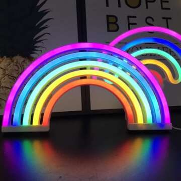 Rainbow Neon Light, Cute Colorful Neon Rainbow Sign, USB Powered Night Light as Wall Decor for Bedroom, Christmas, Festival, Party (L)