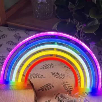 Rainbow Neon Light, Cute Colorful Neon Rainbow Sign, USB Powered Night Light as Wall Decor for Bedroom, Christmas, Festival, Party (L)