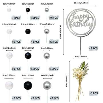 35 PCS Mini Colorful Balls Cake Topper DIY Insert Topper Artificial Dried Flowers Cake Decorations f...