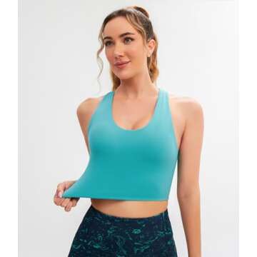 JOYSPELS Sports Bras for Women Extra Comfort Criss-Cross Back Padded Workout Tops for Women Medium Support Cyan