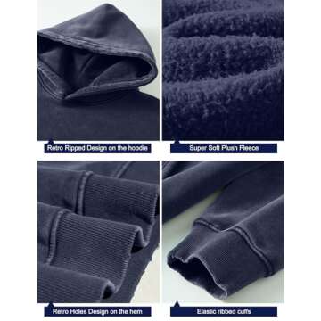 Dnzzs Mens Hoodies Pullover Oversized Acid Wash Hoodie Heavyweight Hoodie Men Athletic Vintage Sweatshirt Streetwear Royal Blue