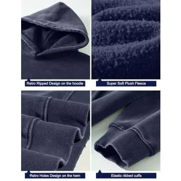 Dnzzs Mens Hoodies Pullover Oversized Acid Wash Hoodie Heavyweight Hoodie Men Athletic Vintage Sweatshirt Streetwear Royal Blue