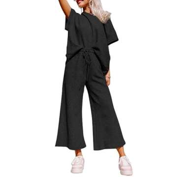 SHEWIN Two 2 Piece Outfits Sweat Suit Lounge Sets for Women Casual Long Sleeve Crewneck Pullover Top...