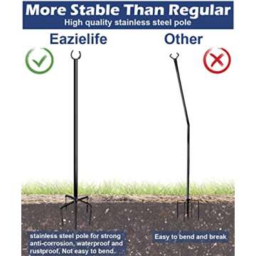 Eazielife 10FT String Light Pole for Outdoor, Heavy Duty Metal Lighting Stand Pole for Garden Lawn B...