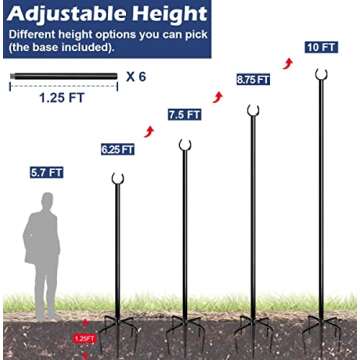 Eazielife 10FT String Light Pole for Outdoor, Heavy Duty Metal Lighting Stand Pole for Garden Lawn Backyard Patio Holiday Wedding Party Decorations (1 Pack)