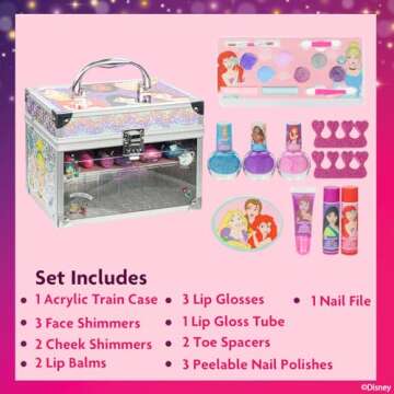 Disney Princess Train Case Girls Beauty Set - Magical Makeup Kit for Children