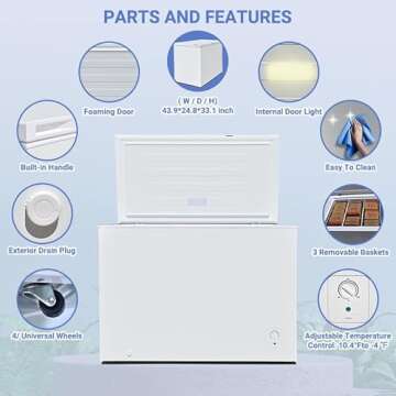 SMETA 10 Cubic Feet Chest Freezer with 3 Baskets for Convenient Storage, Low Noise Design, Adjustabl...
