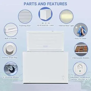 SMETA 10 Cubic Feet Chest Freezer with 3 Baskets for Convenient Storage, Low Noise Design, Adjustabl...