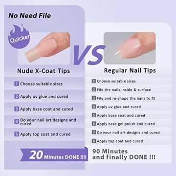 BTArtbox Long Square Gel Nail Tips - Pre Colored Soft Gel Nail Tips, Press on Nails Natural XCOATTIPS Pre-applied Tip Primer, Press on Gel Nails for Nails Art