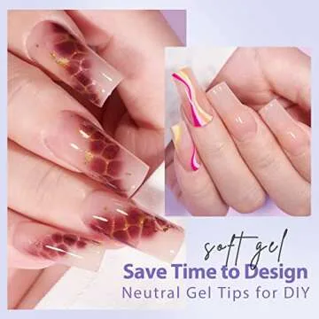 BTArtbox Long Square Gel Nail Tips - Pre Colored Soft Gel Nail Tips, Press on Nails Natural XCOATTIPS Pre-applied Tip Primer, Press on Gel Nails for Nails Art