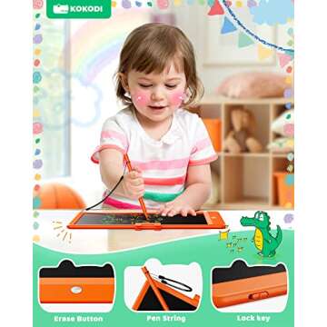 KOKODI LCD Writing Tablet, 10 Inch Colorful Toddler Doodle Board Drawing Tablet, Erasable Reusable Electronic Drawing Pads, Educational and Learning Toy for 3-6 Years Old Boy and Girls