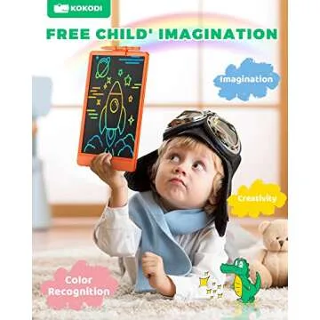 KOKODI LCD Writing Tablet, 10 Inch Colorful Toddler Doodle Board Drawing Tablet, Erasable Reusable Electronic Drawing Pads, Educational and Learning Toy for 3-6 Years Old Boy and Girls
