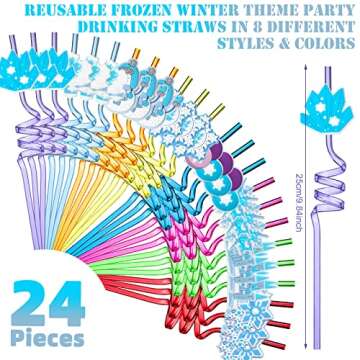 24 Pcs Winter Party Favors Frozen Party Drinking Straws Crazy Straws Wonderland Snowflake Snowman Reusable Straws Supplies 8 Styles