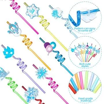 24 Pcs Winter Party Favors Frozen Party Drinking Straws Crazy Straws Wonderland Snowflake Snowman Reusable Straws Supplies 8 Styles