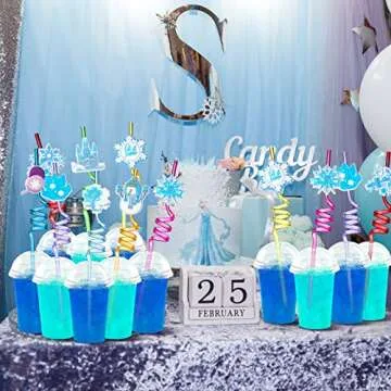 24 Pcs Winter Party Favors Frozen Party Drinking Straws Crazy Straws Wonderland Snowflake Snowman Reusable Straws Supplies 8 Styles