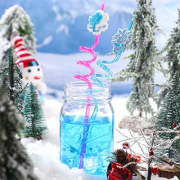 24 Pcs Winter Party Favors Frozen Party Drinking Straws Crazy Straws Wonderland Snowflake Snowman Reusable Straws Supplies 8 Styles