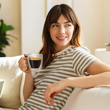 Mfacoy Glass Double Wall Insulated Espresso Cups (Set of 2), 5.4 oz Glass Espresso Shots Cup with Handle, Insulated Glasses Espresso Mugs, Small Coffee Cups, Espresso Shot Glass, Espresso Shot Glass