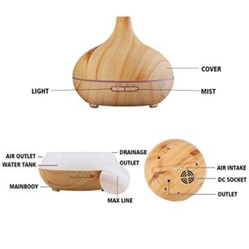 Aroma Essential Oil Diffuser, JoySusie 500ml Wood Grain Ultrasonic Cool Mist Whisper-Quiet Humidifier with Color LED Lights Changing & 4 Timer Settings, with Remote Control (Brown)