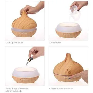 Aroma Essential Oil Diffuser, JoySusie 500ml Wood Grain Ultrasonic Cool Mist Whisper-Quiet Humidifier with Color LED Lights Changing & 4 Timer Settings, with Remote Control (Brown)