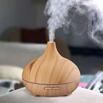 Aroma Essential Oil Diffuser, JoySusie 500ml Wood Grain Ultrasonic Cool Mist Whisper-Quiet Humidifier with Color LED Lights Changing & 4 Timer Settings, with Remote Control (Brown)