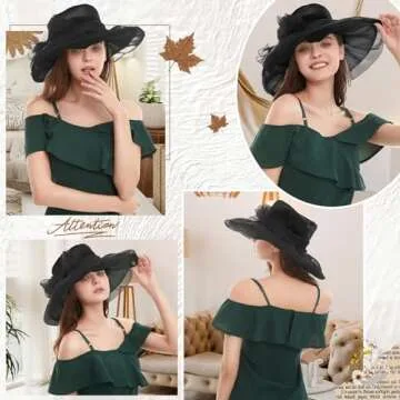 Century Star Kentucky Derby Fascinator Hats for Women 2024 Floral Tea Party Bridal Church Wedding Headwear Black One Size